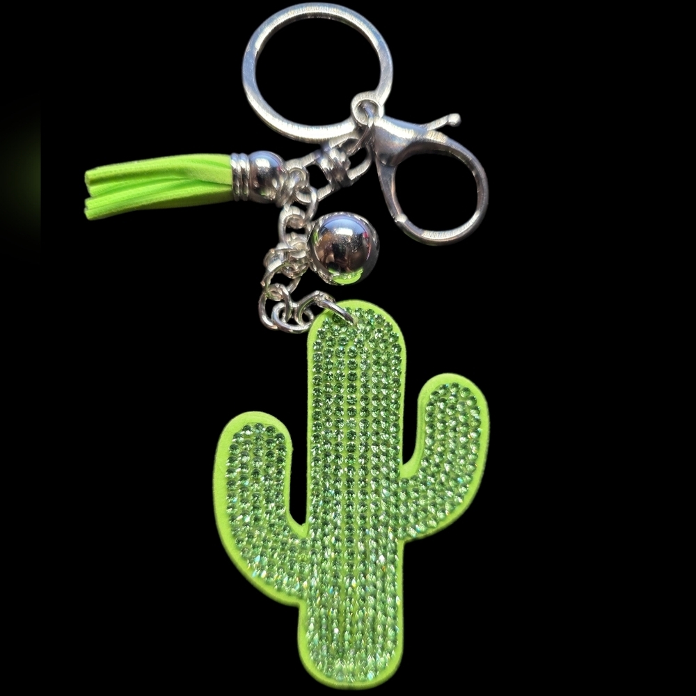 Green Rhinestone Cactus Bsg Charm Keychain